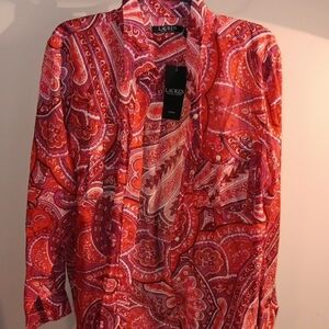 Lauren Ralph Lauren Red, White, Black Paisley Women's Button Front Shirt 2X